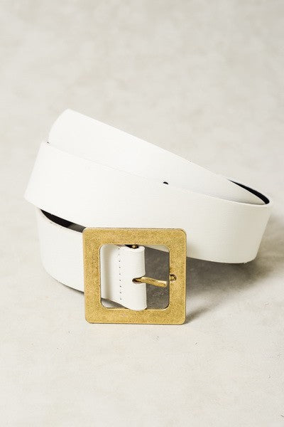 matte square buckle belt | white