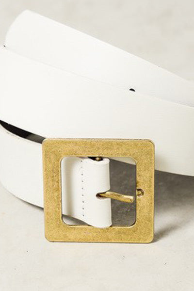 matte square buckle belt | white