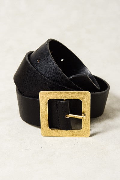 matte square buckle belt | black