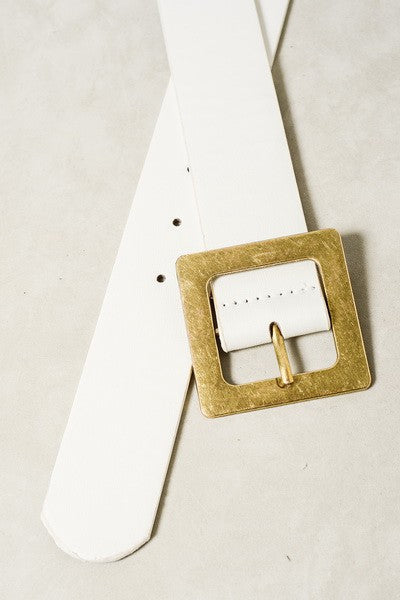 matte square buckle belt | white