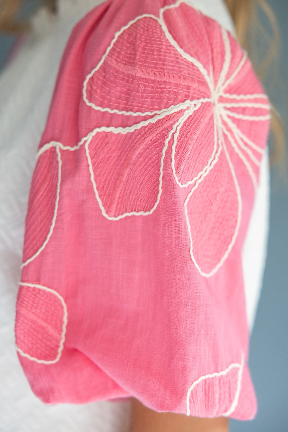 floral embroidered bubble sleeve top