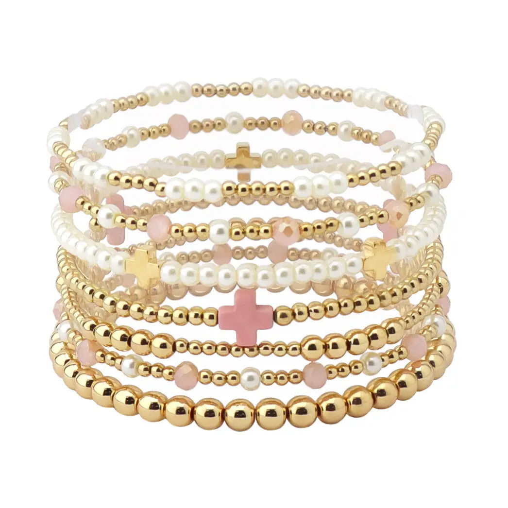 pearl gold pink bracelet set
