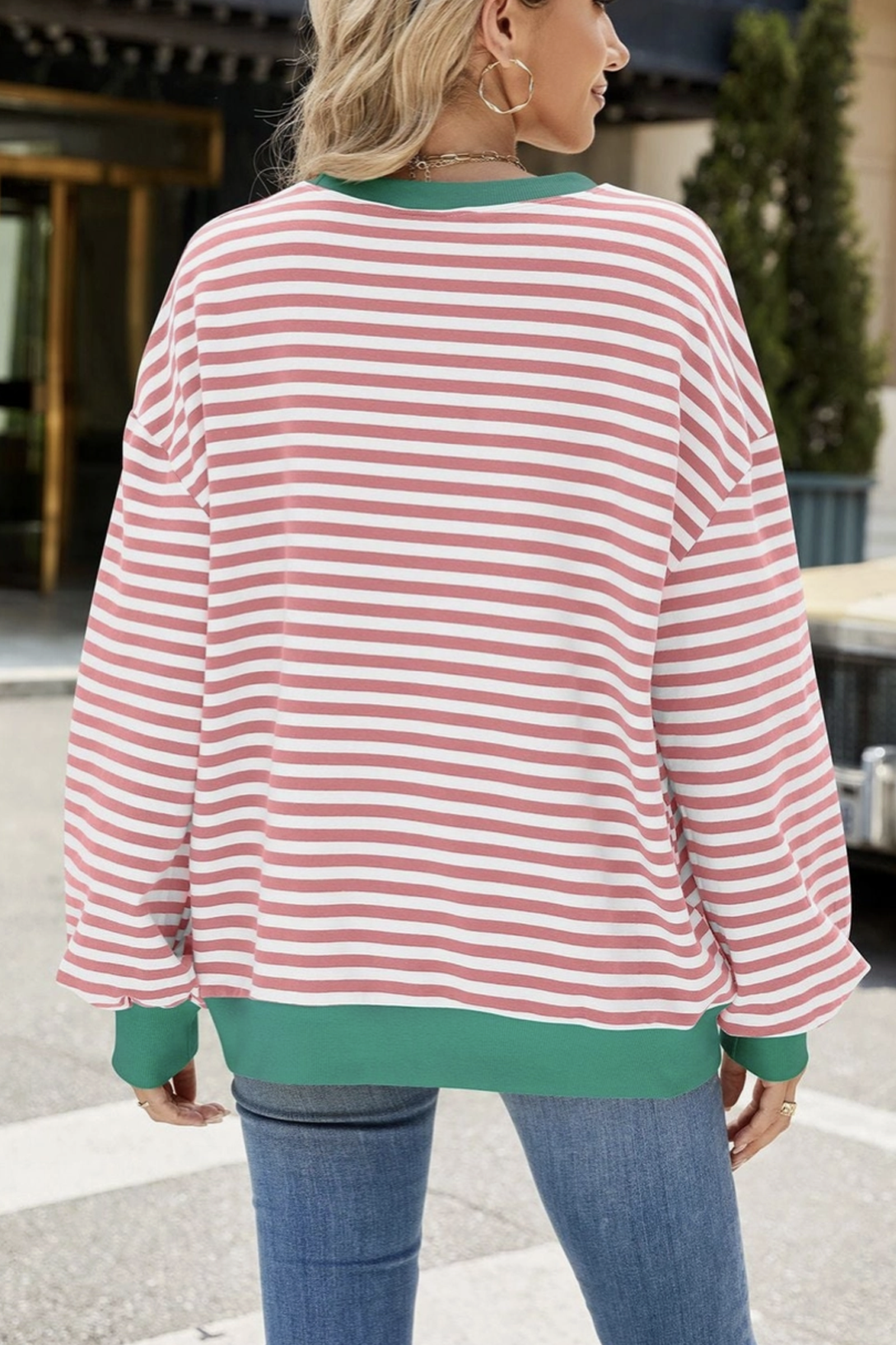 contrast stripe crewneck / pink