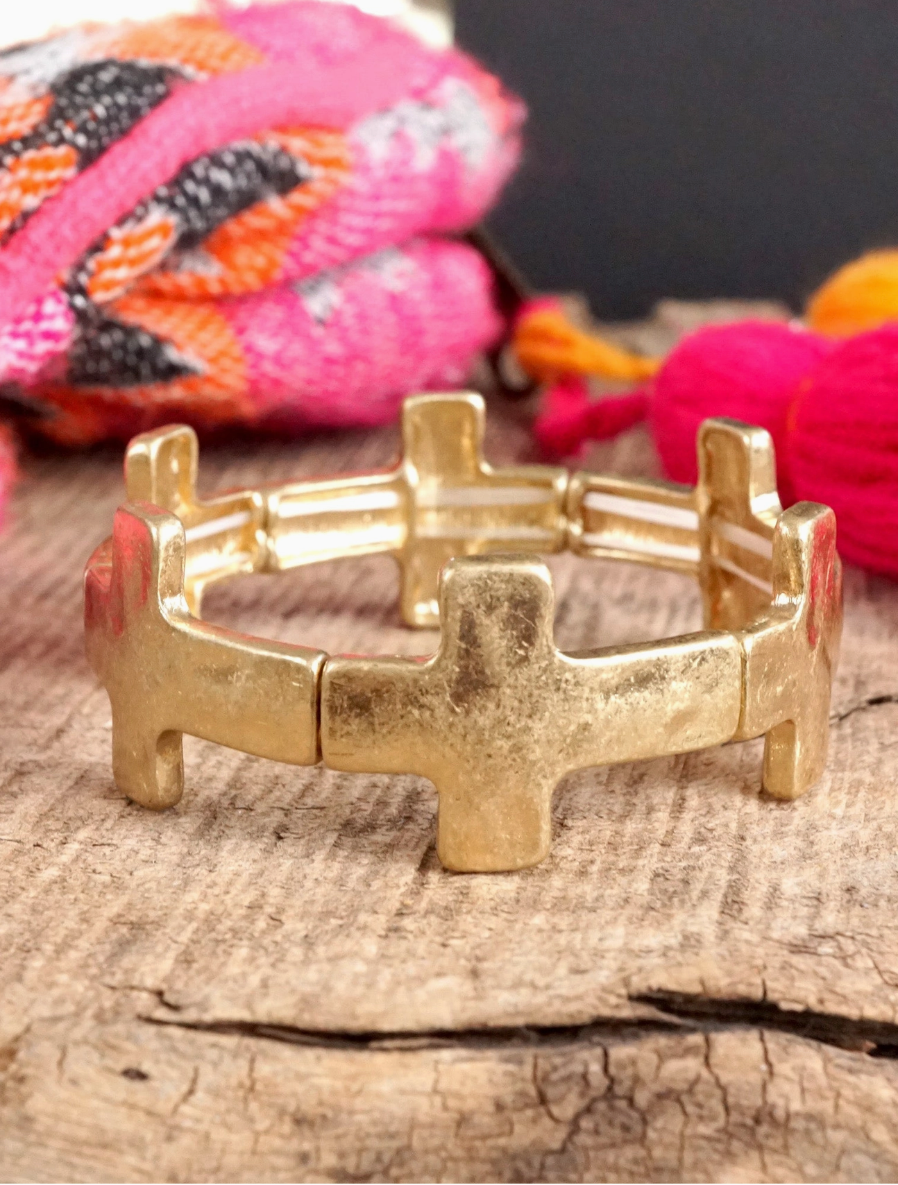 hammered sideways cross bracelet