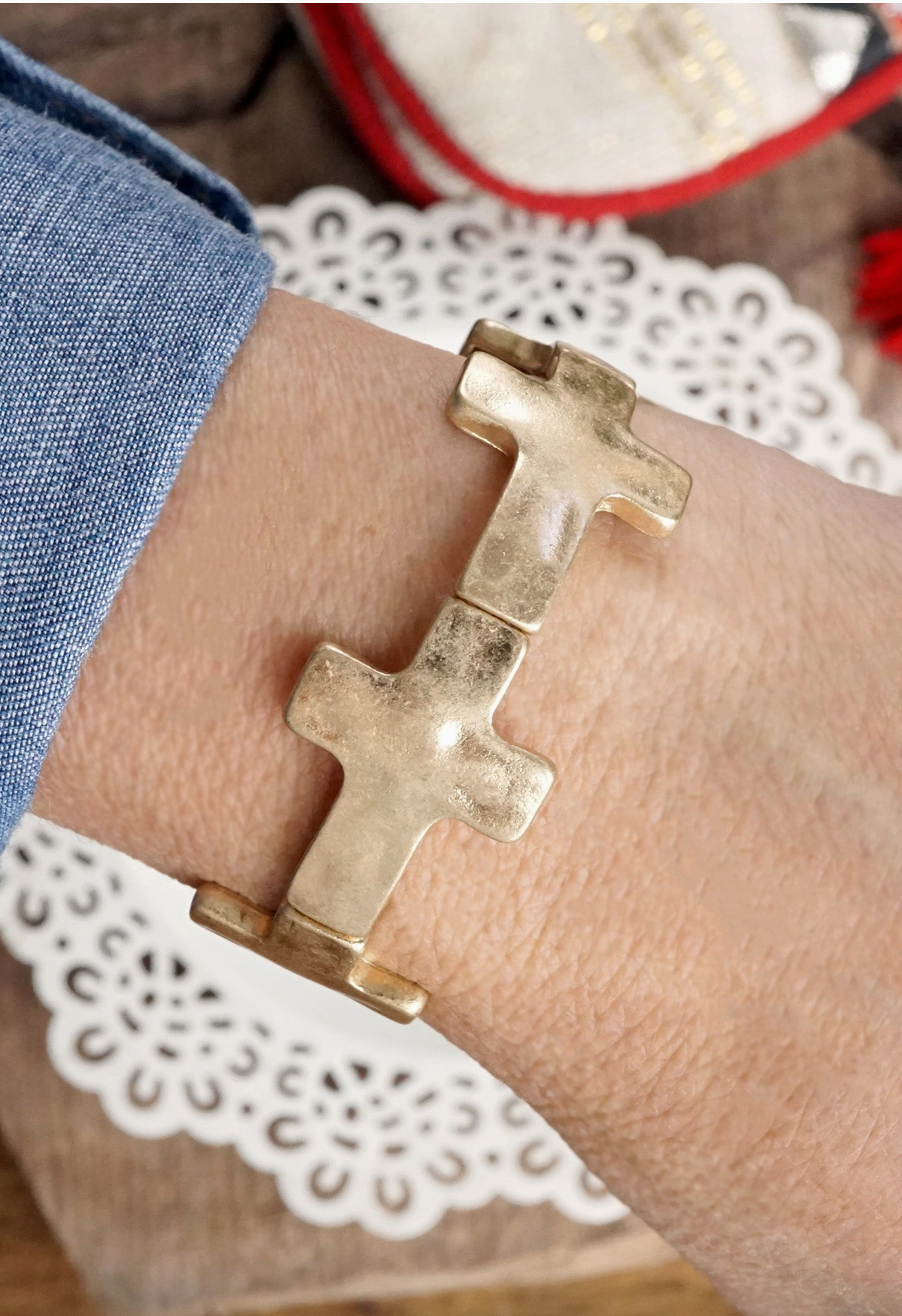 hammered sideways cross bracelet