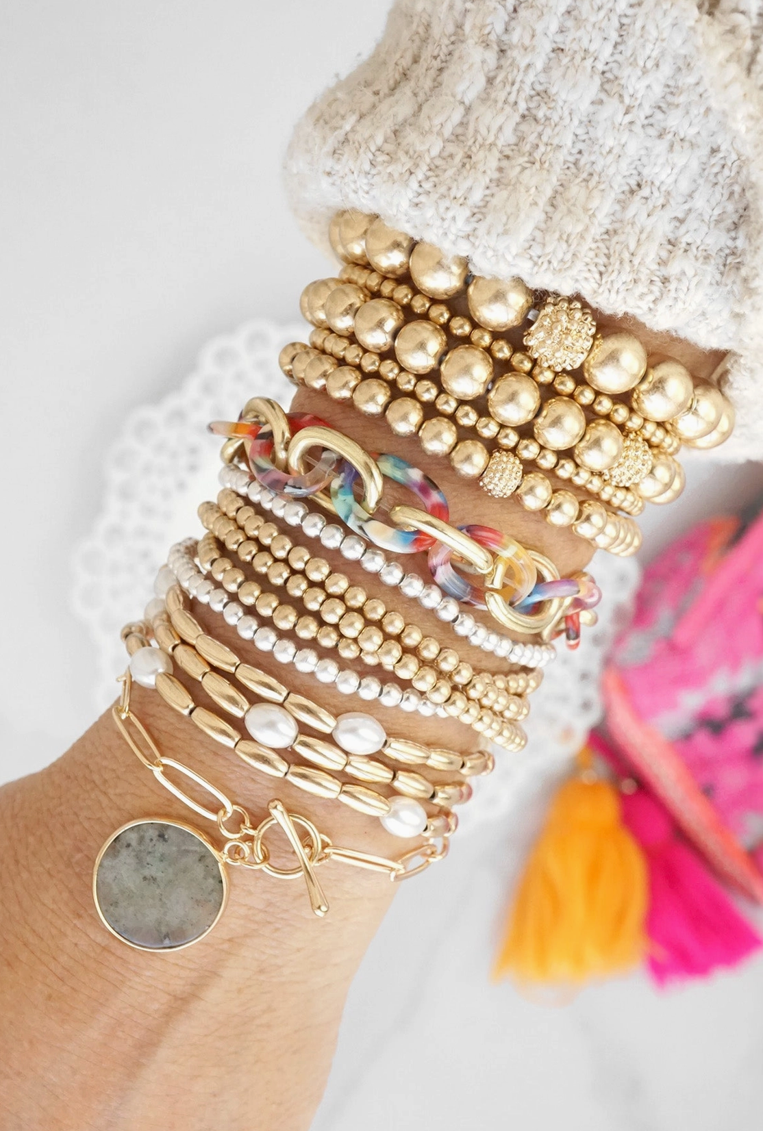 small ball beads bracelet stack