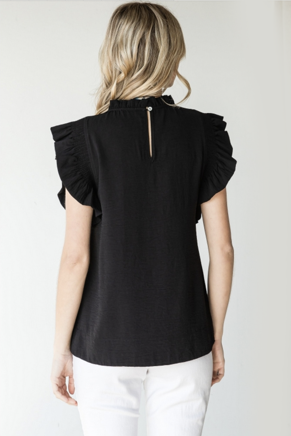 frill mock sleeve top | black