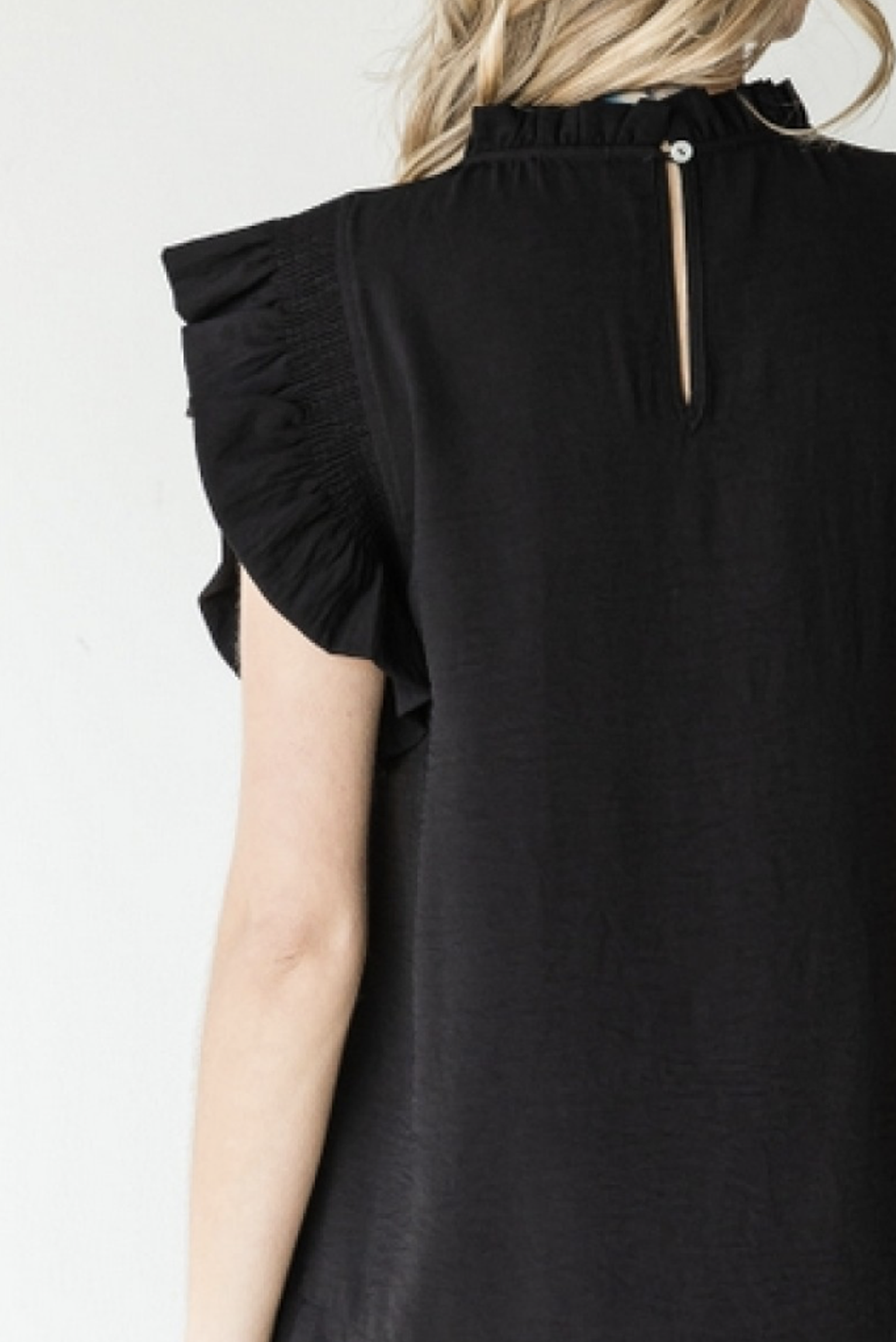 frill mock sleeve top | black