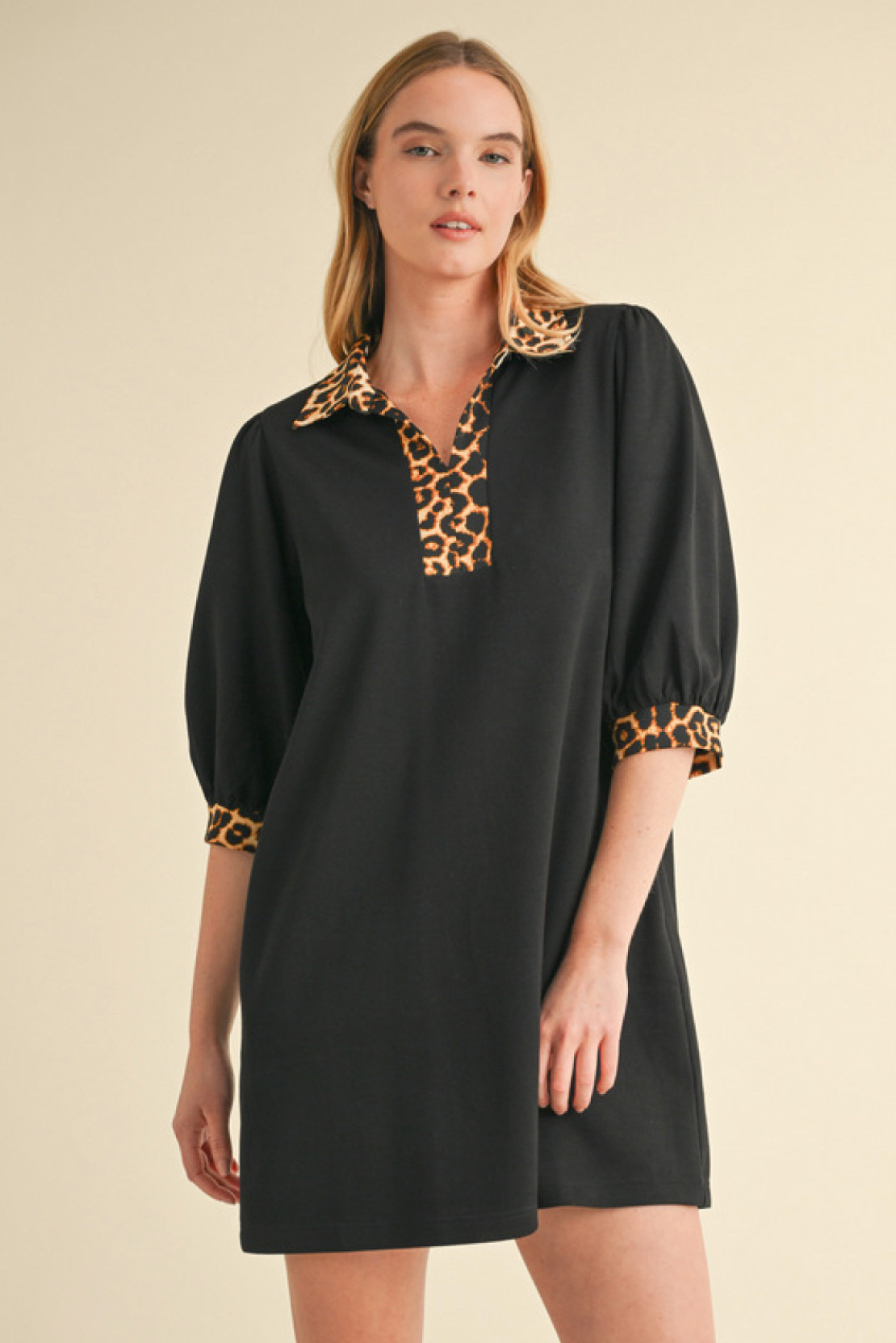 leopard contrast dress | black