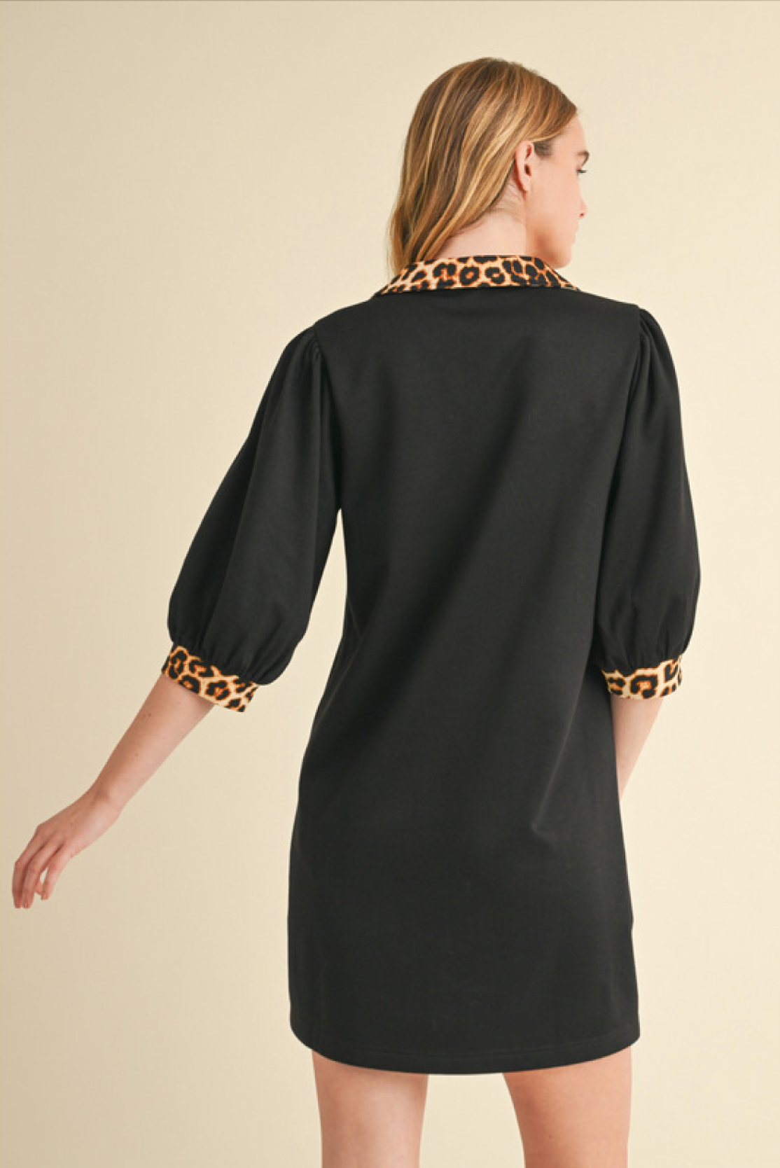 leopard contrast dress | black