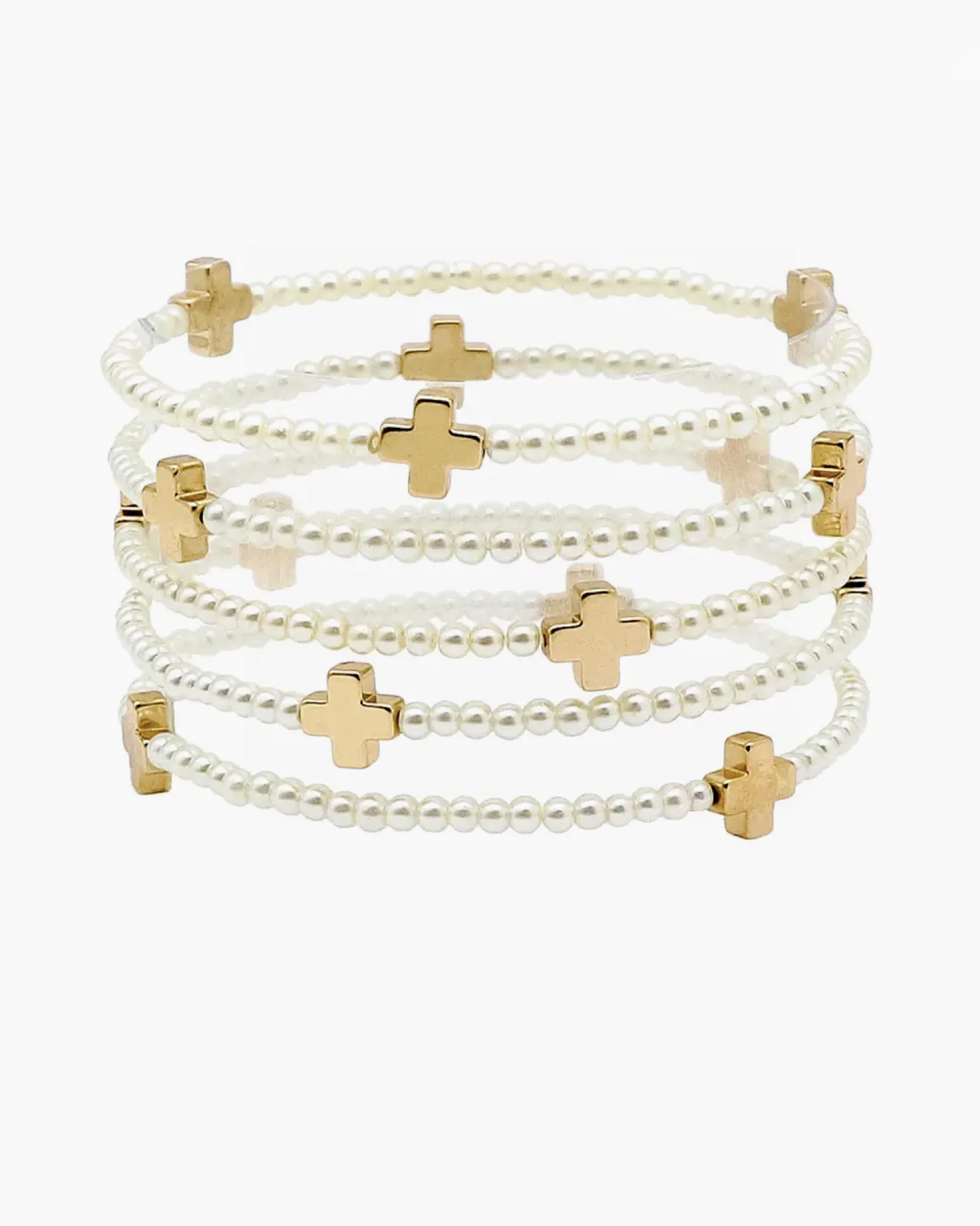 cross accent layered pearl bracelets