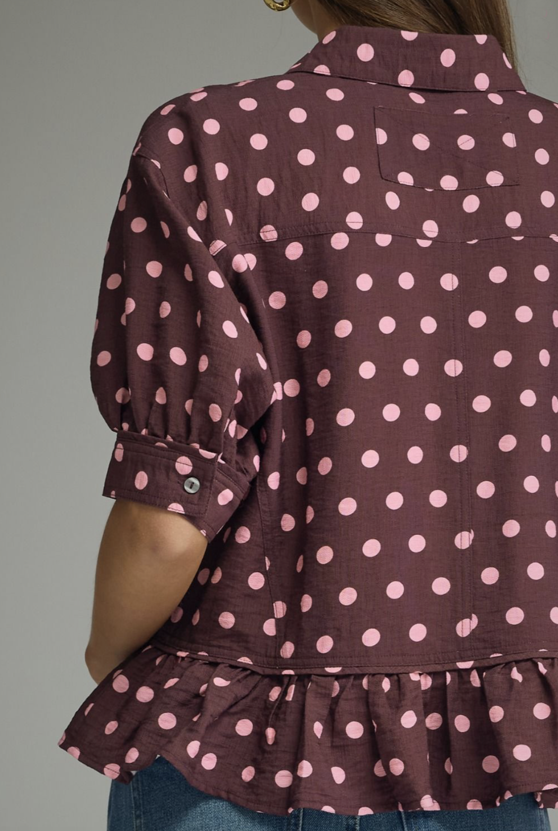 brown and pink peplum top