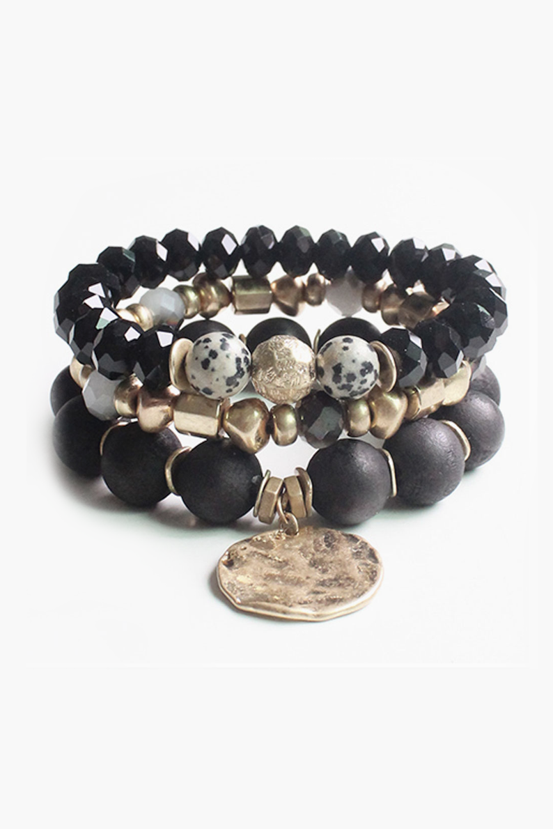 black stone and bead bracelet