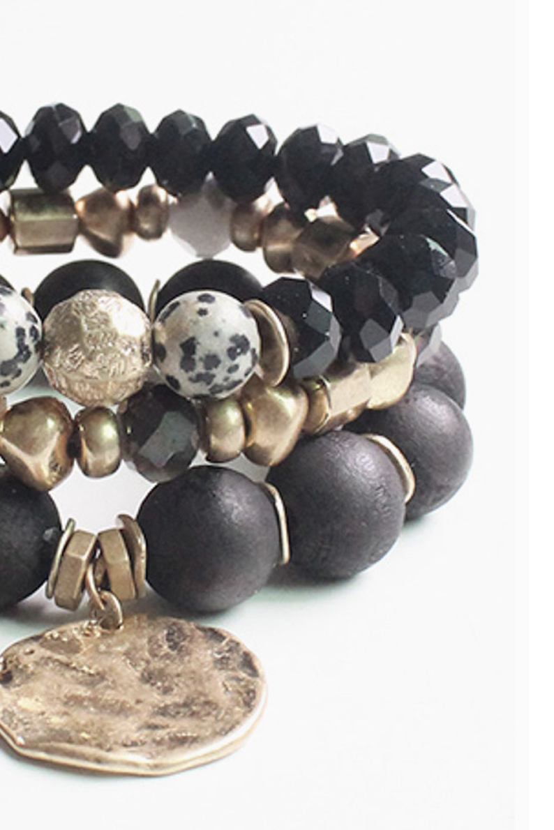black stone and bead bracelet
