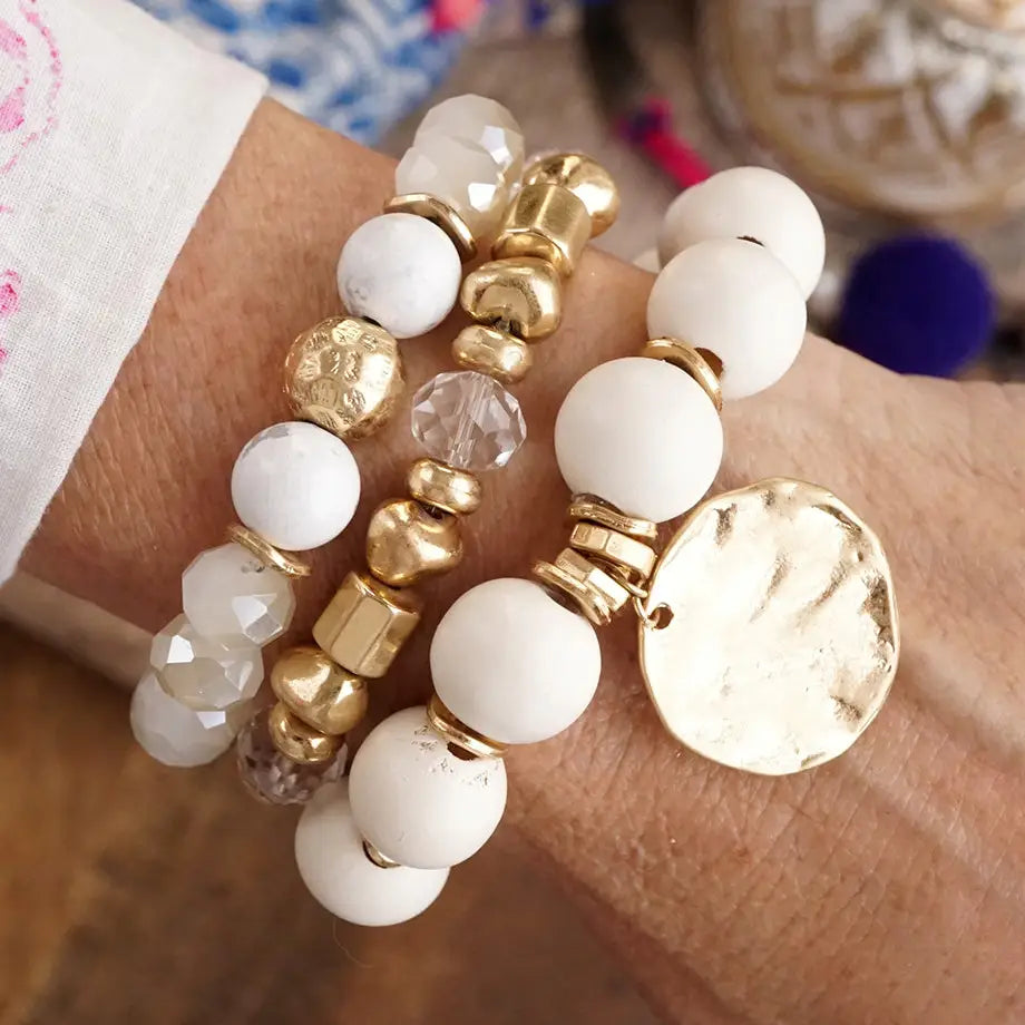 boho bead coin bracelet | cream