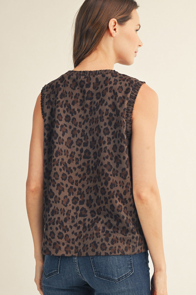 leopard ruffle edge tank