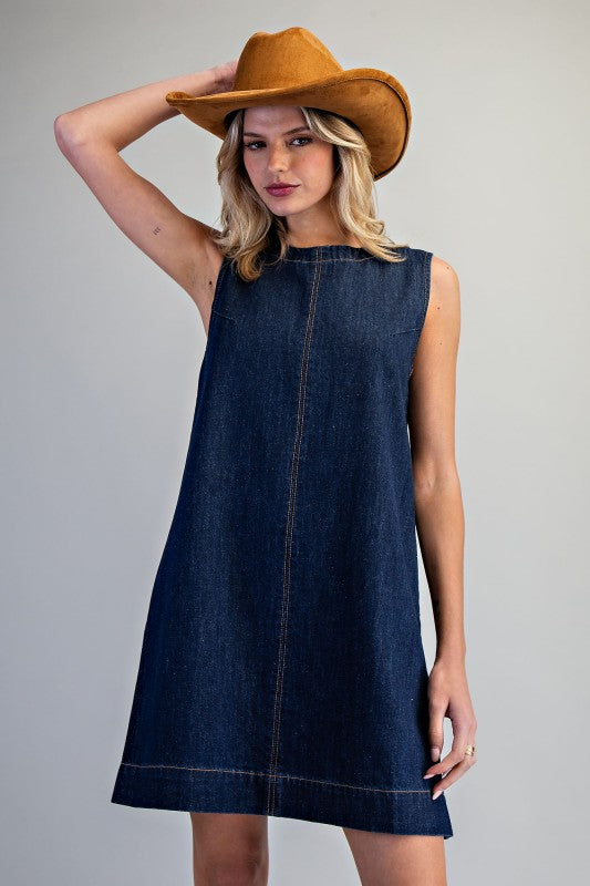 sleeveless denim mini dress