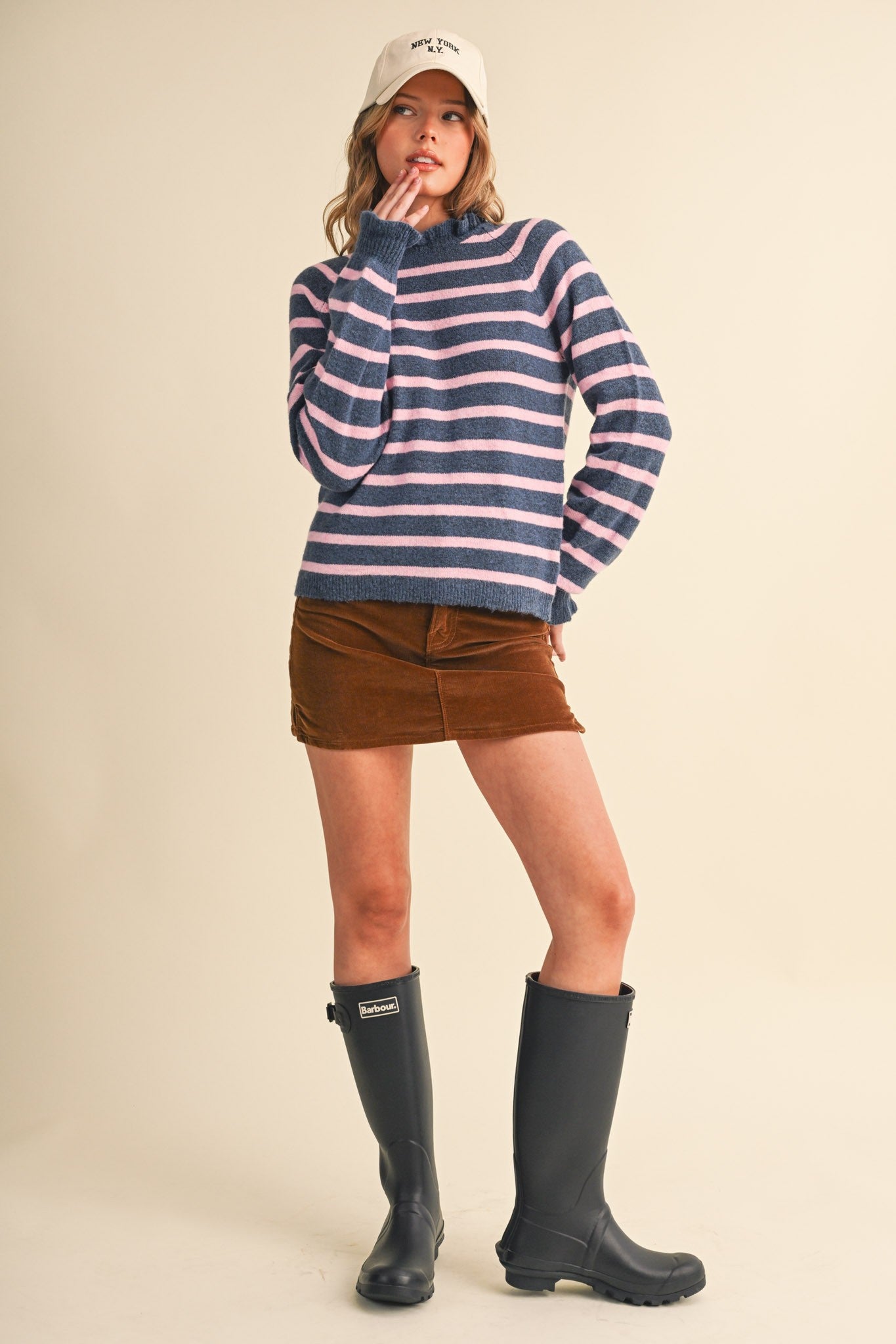striped sweater | pink+navy