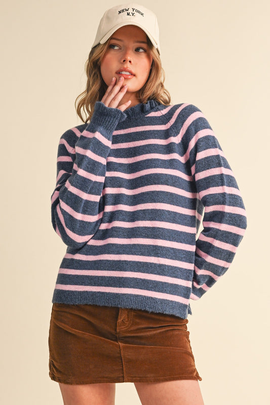striped sweater | pink+navy