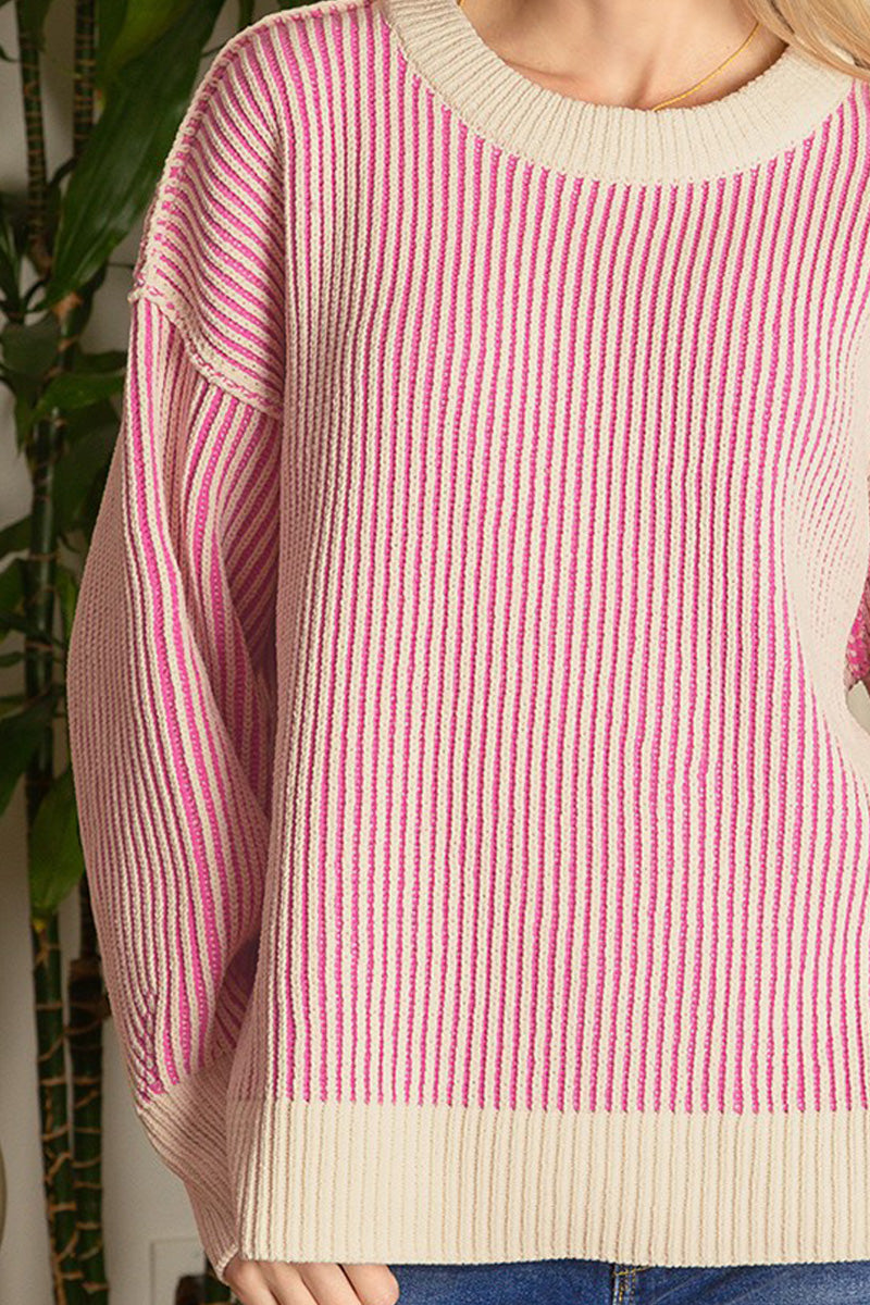 two tone ribbed sweater | pink