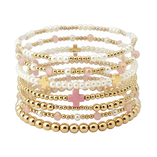 pearl gold pink bracelet set