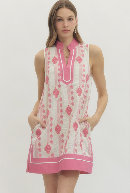 embroidered sleeveless dress