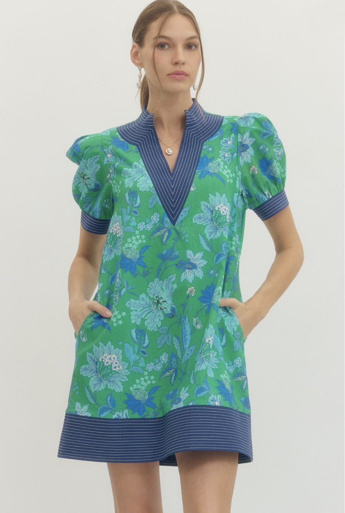 floral puff sleeve dress | green