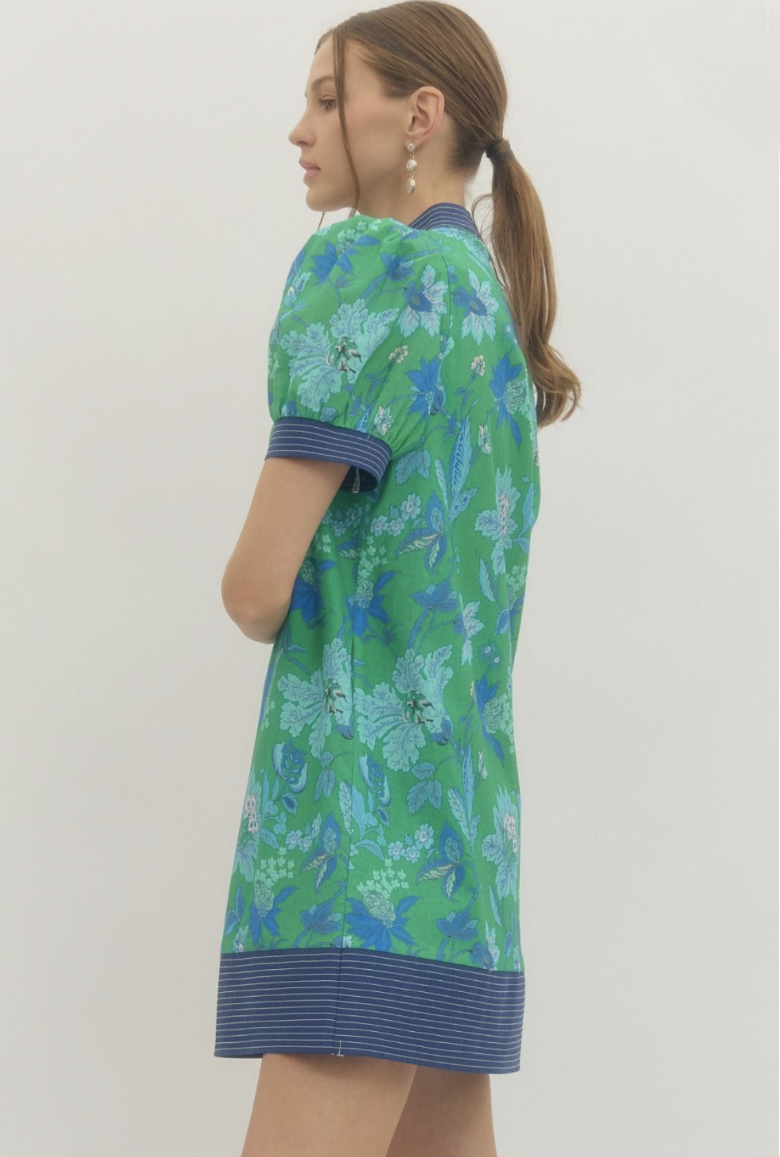 floral puff sleeve dress | green