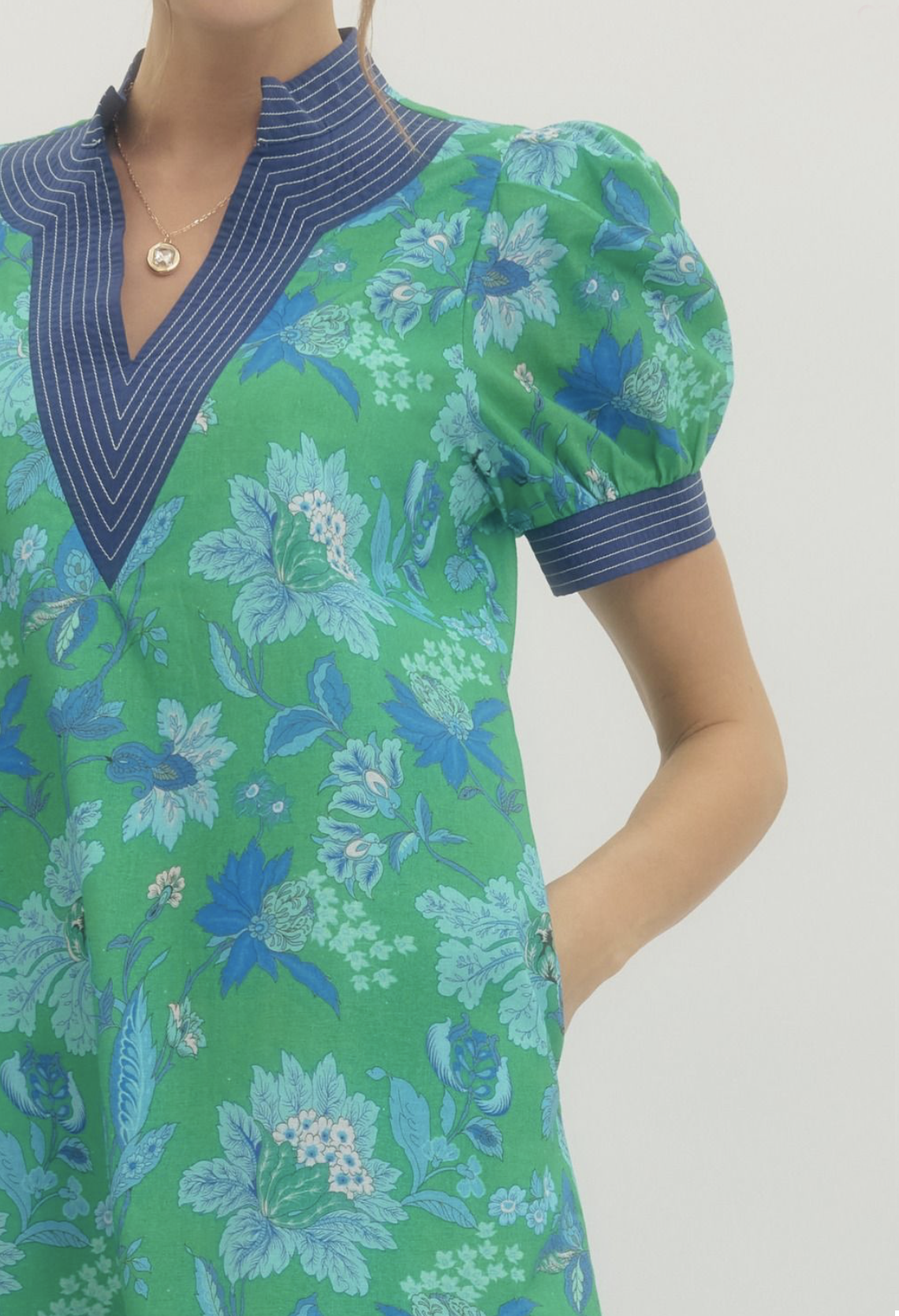 floral puff sleeve dress | green