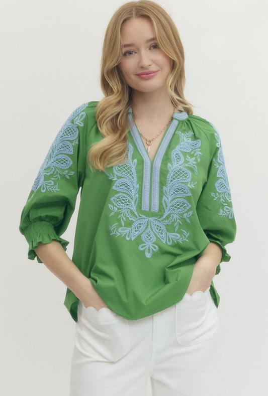 embroidered top | green