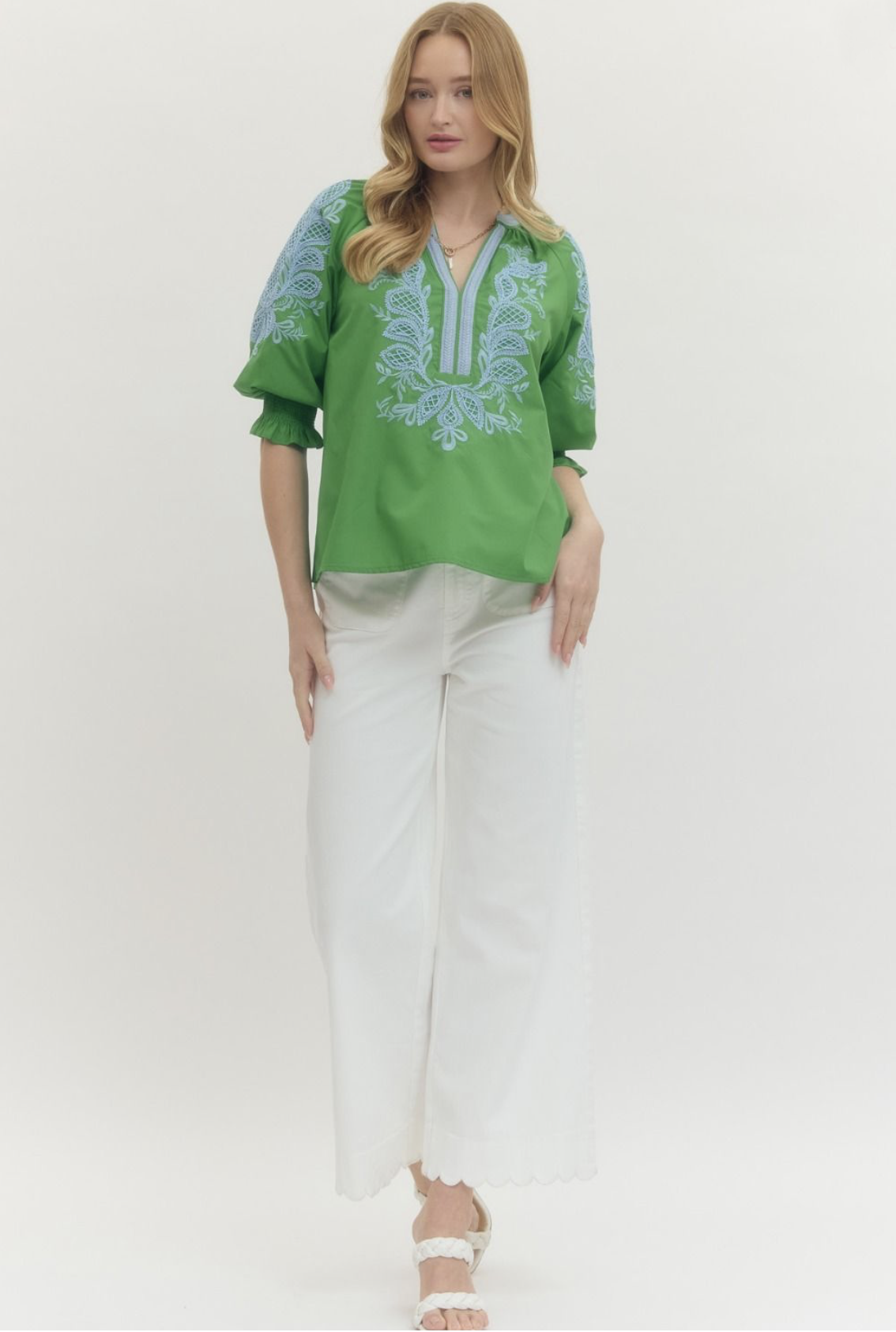 embroidered top | green