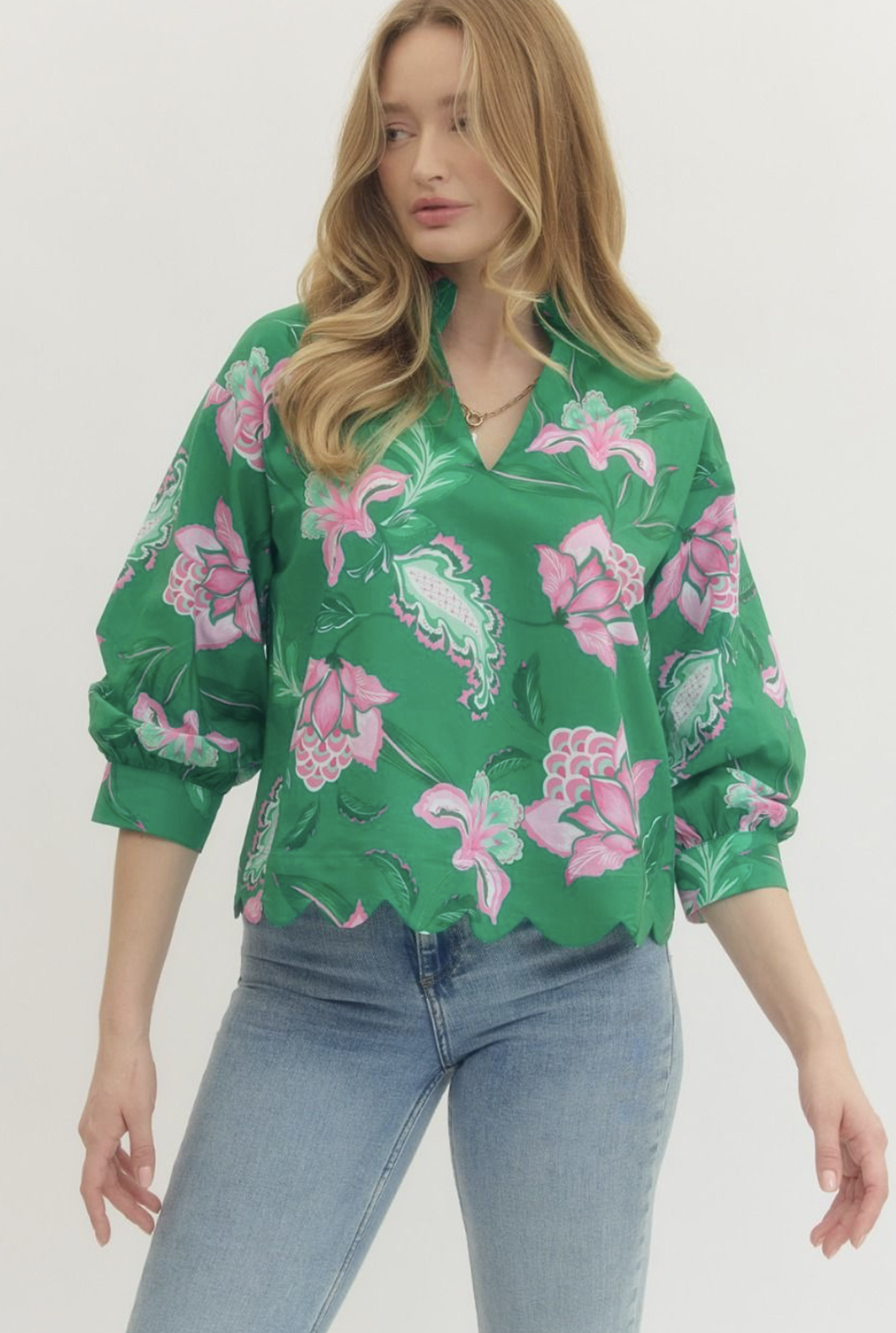 floral scalloped top