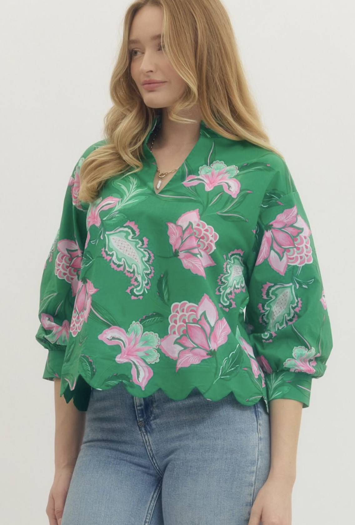 floral scalloped top