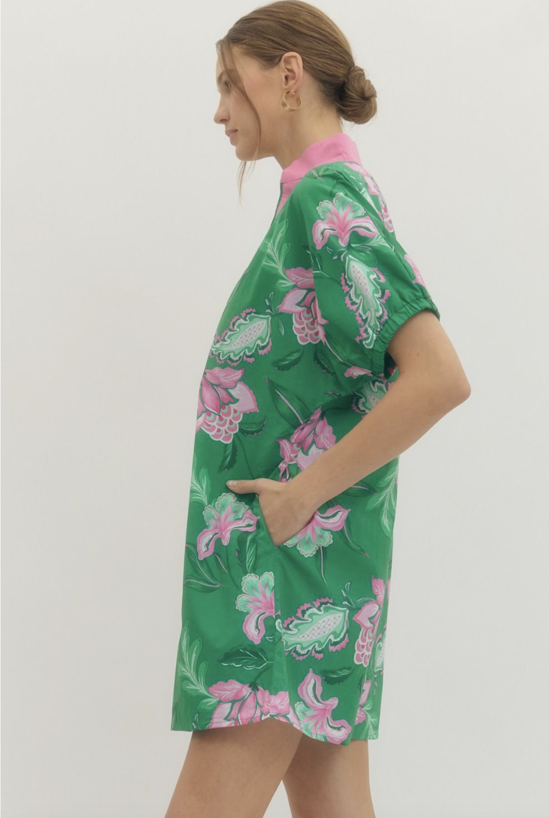 floral puff sleeve mini | green