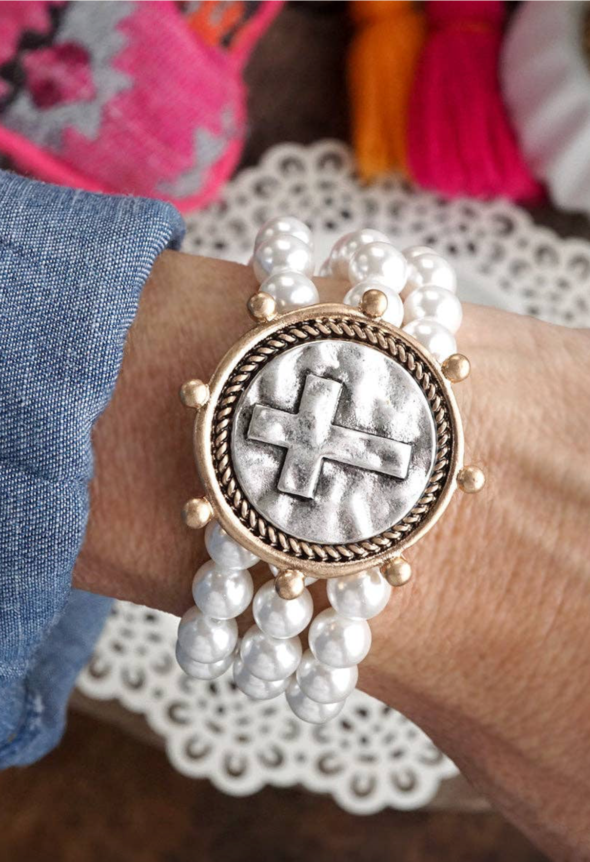 three row pearl bracelet