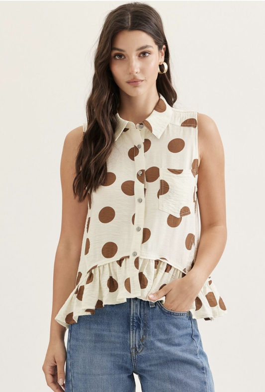 brown polka tank style top