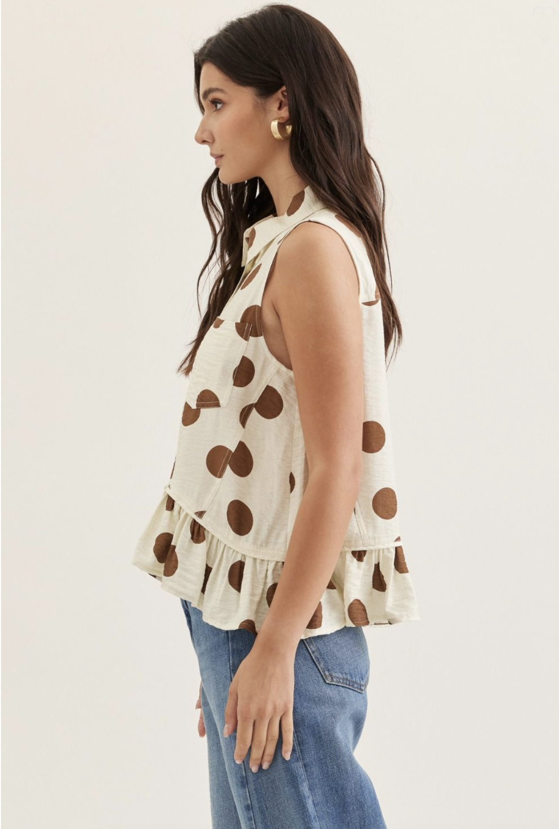 brown polka tank style top