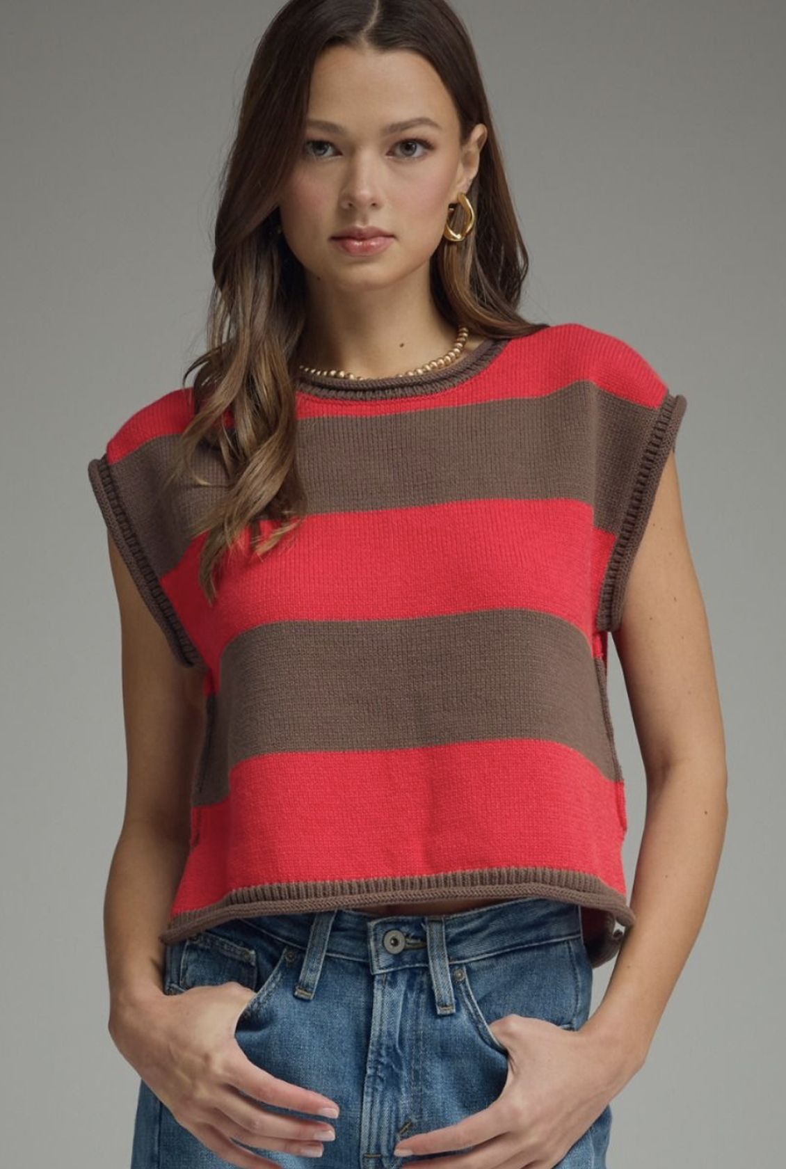 brown + red striped sweater