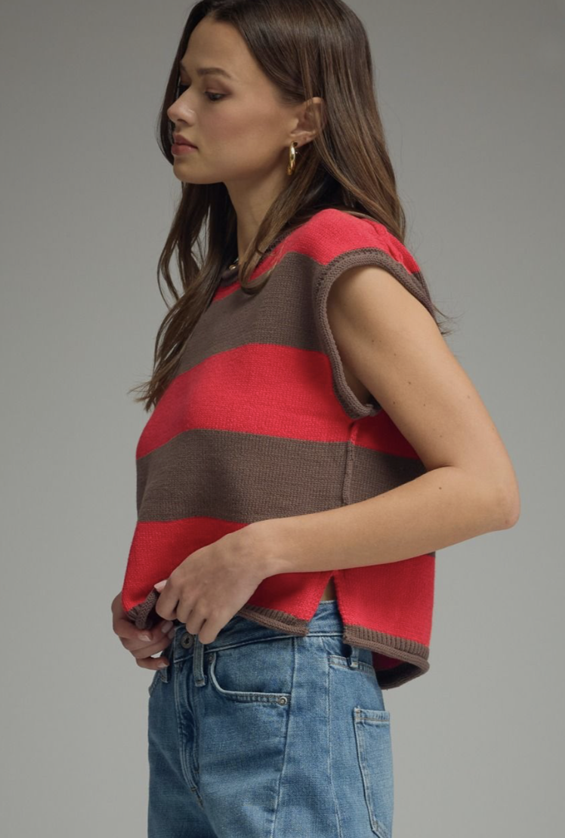 brown + red striped sweater