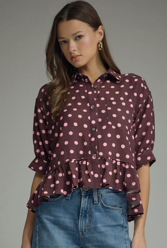 brown and pink peplum top