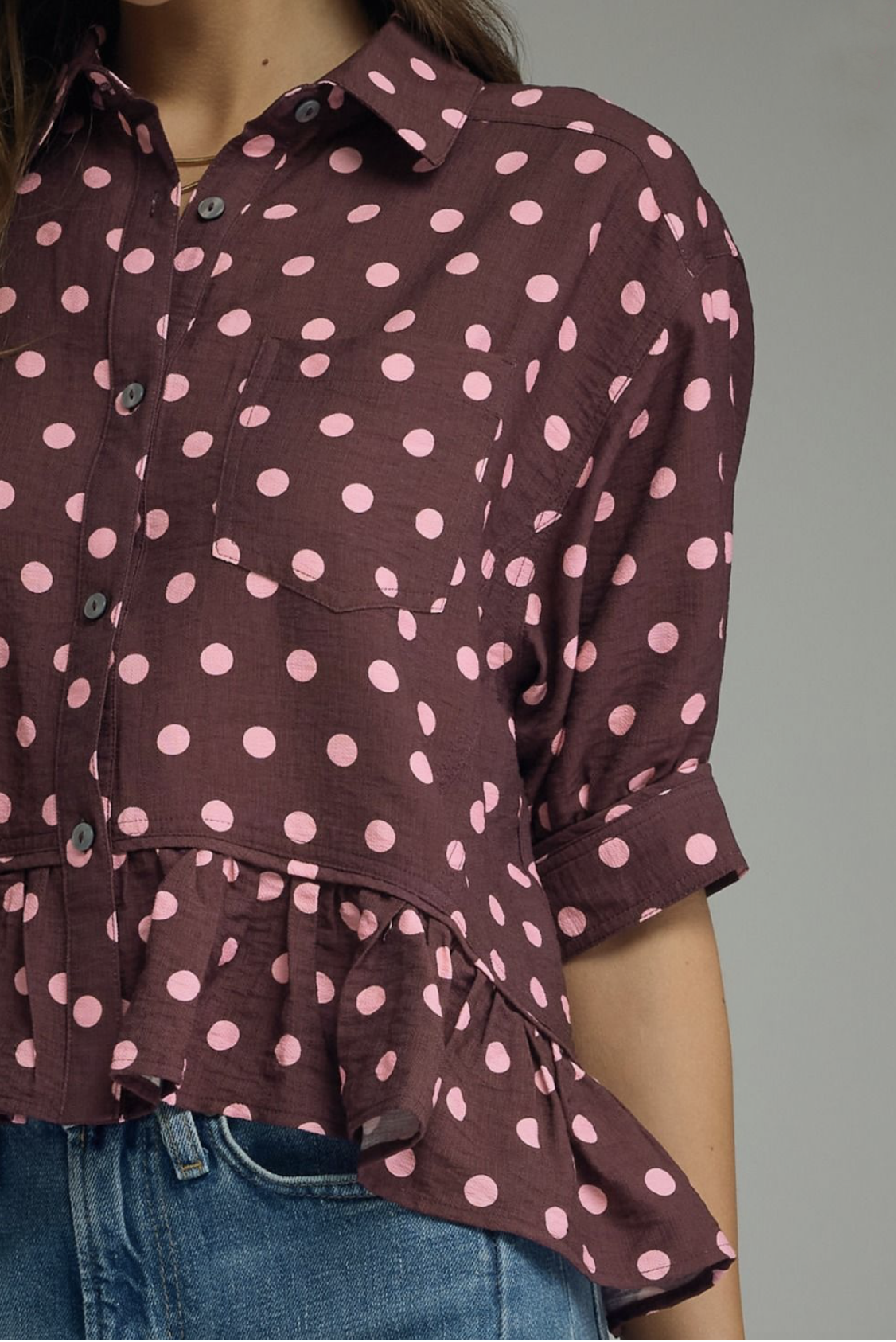 brown and pink peplum top