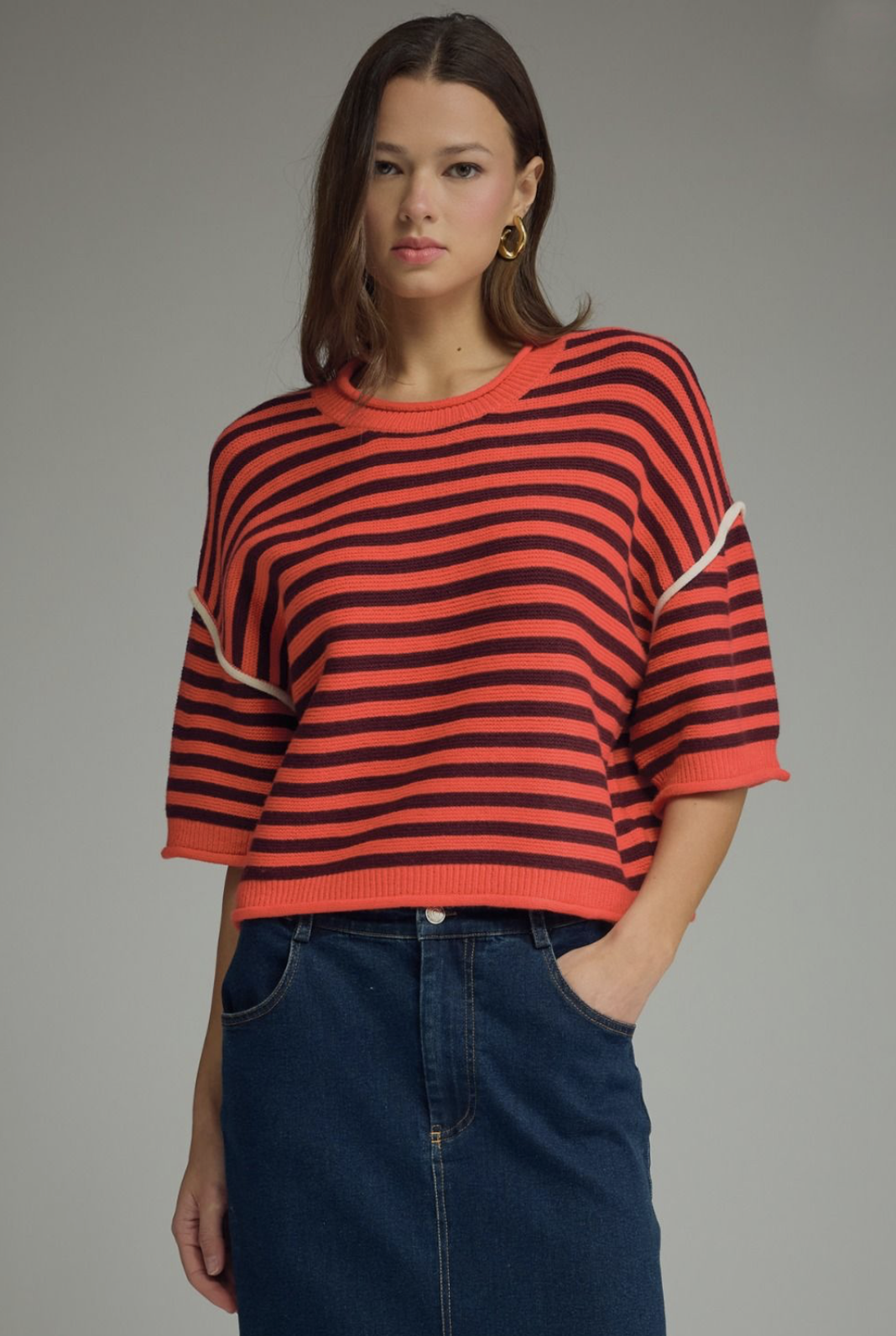 orange + brown striped sweater