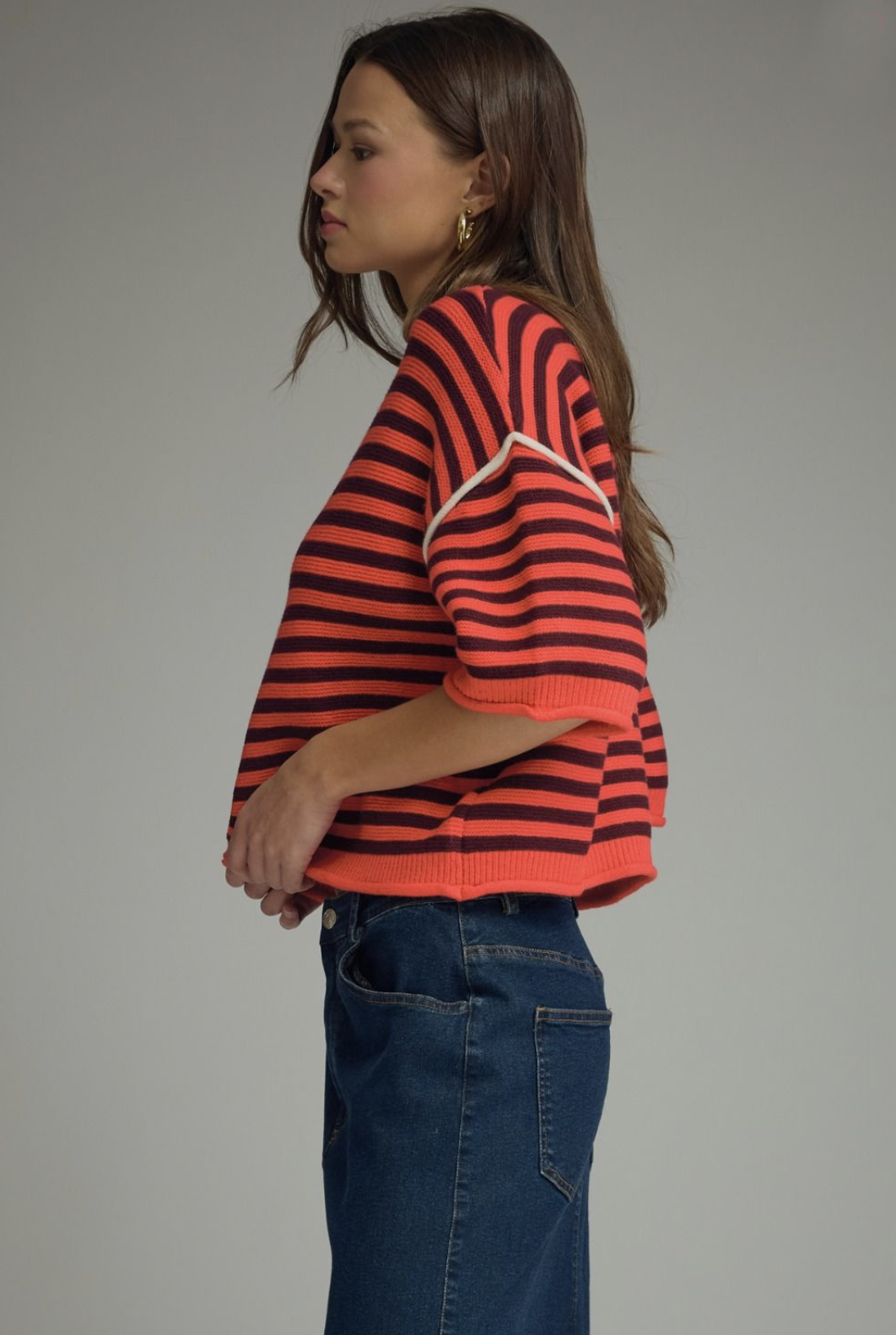 orange + brown striped sweater