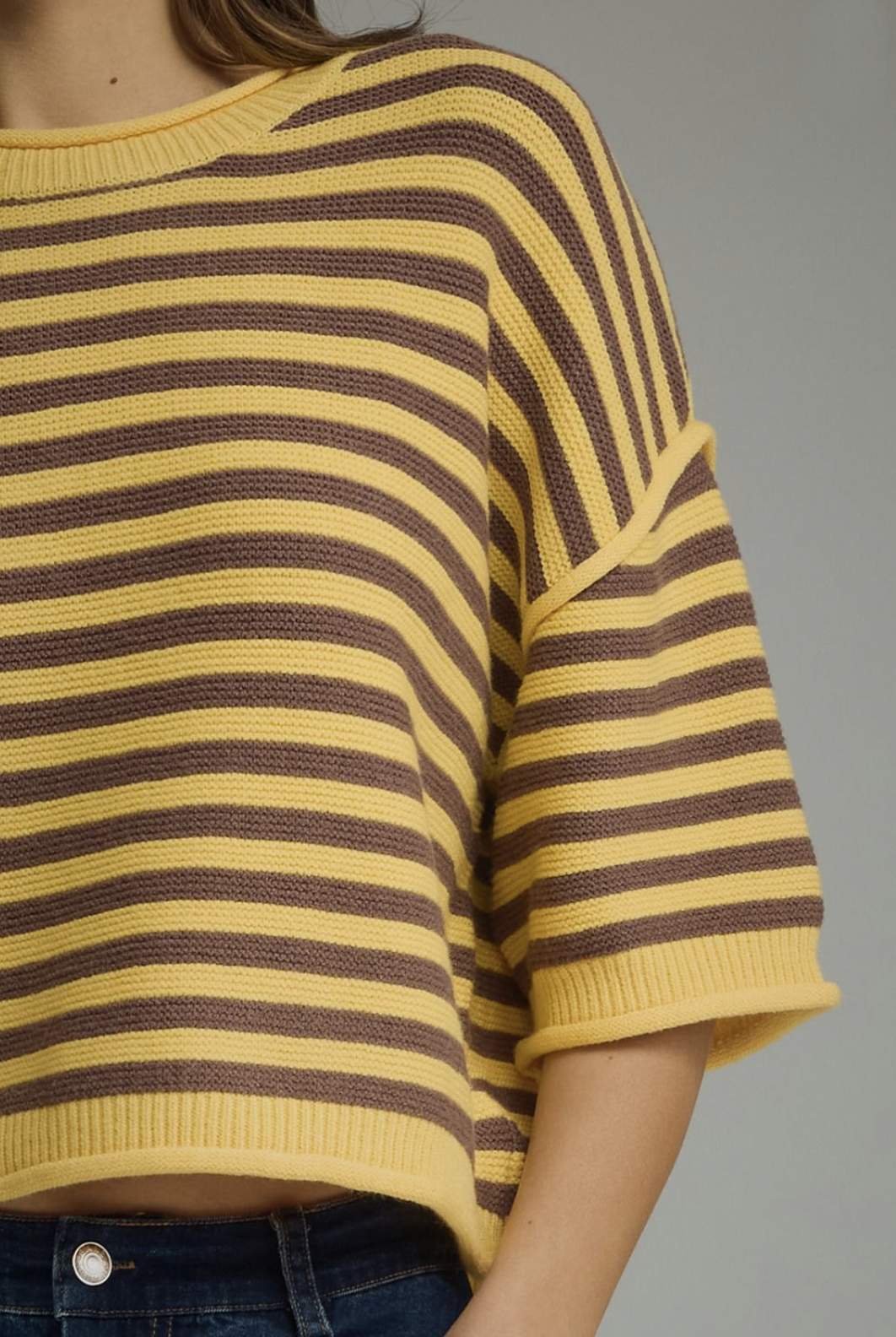 yellow and brown striped sweater