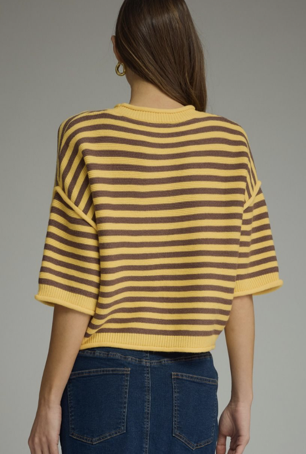 yellow and brown striped sweater