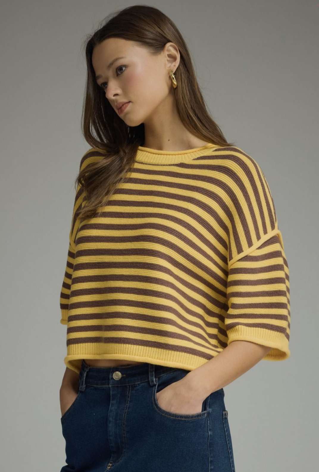 yellow and brown striped sweater