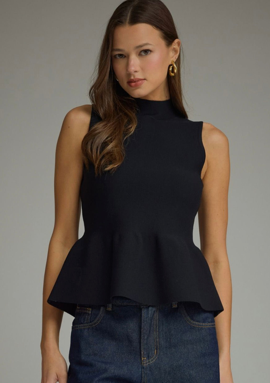 black mock neck peplum top
