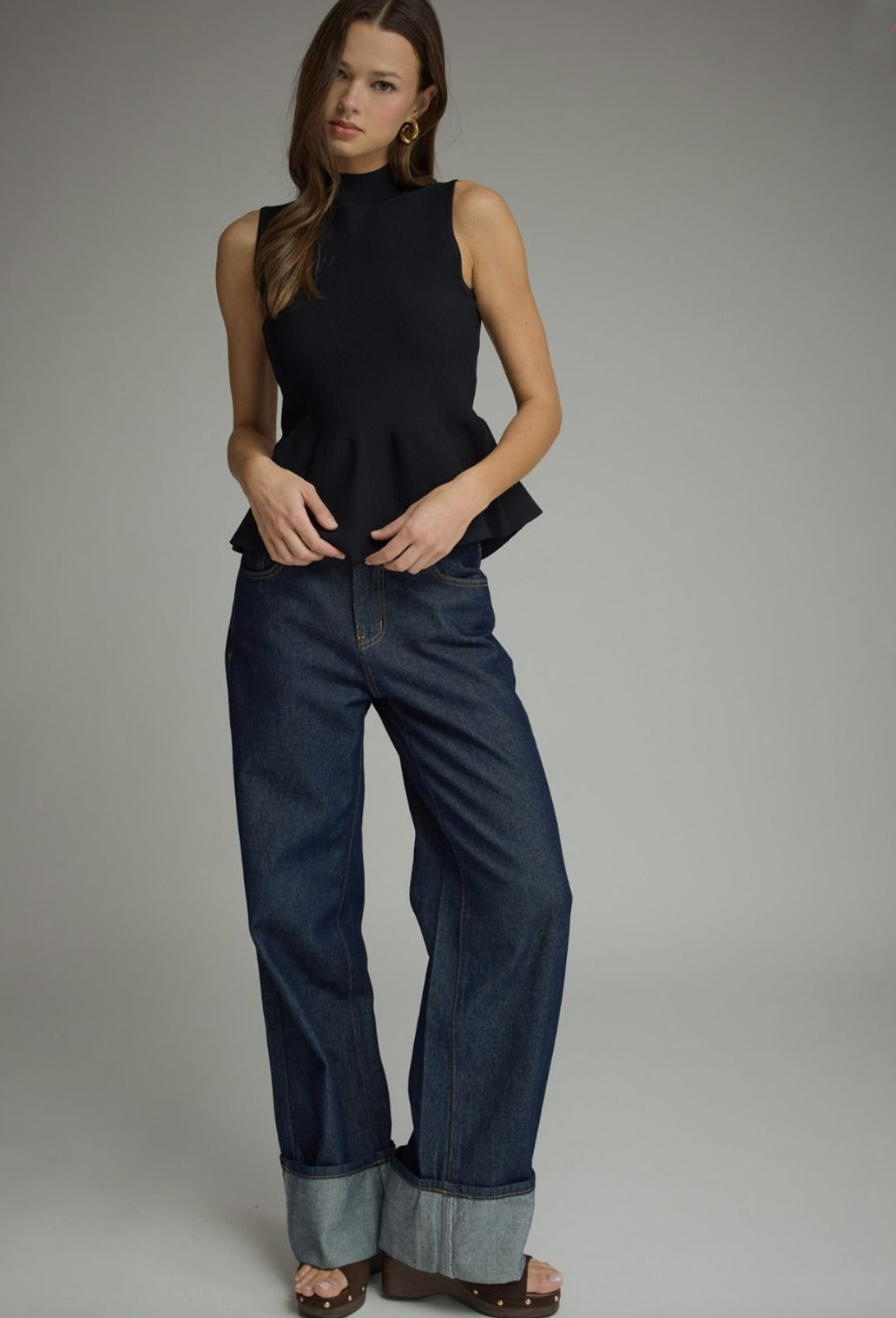 black mock neck peplum top