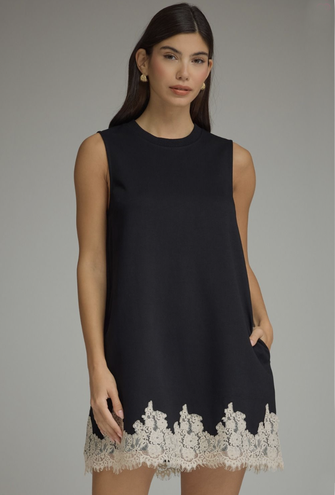 lace trim dress | black