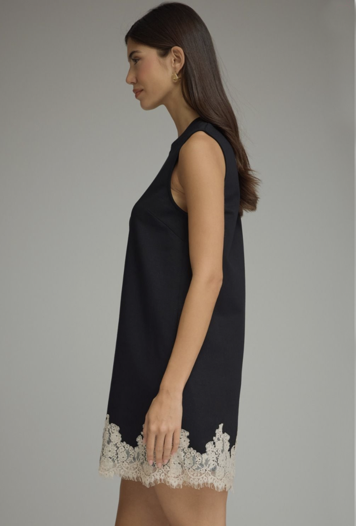 lace trim dress | black
